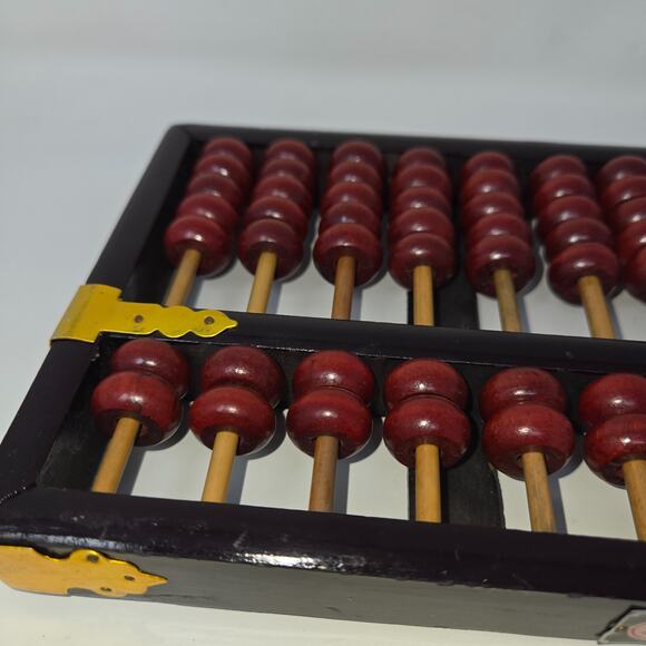 Lotus Flower Abacus 13 Row 91 Red Bead Black Wood Brass Brackets 5" x 10" #3134 - Picture 10 of 11